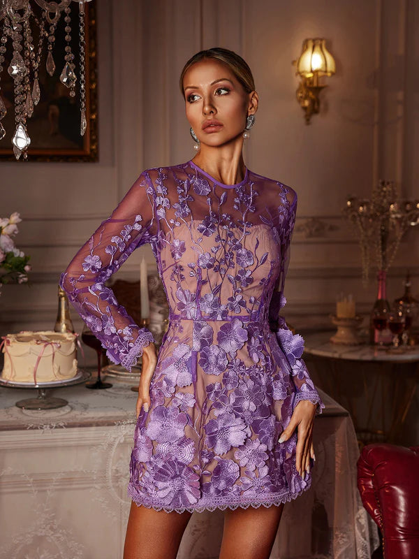 Isabella Long Sleeve Floral Embroidered Dress